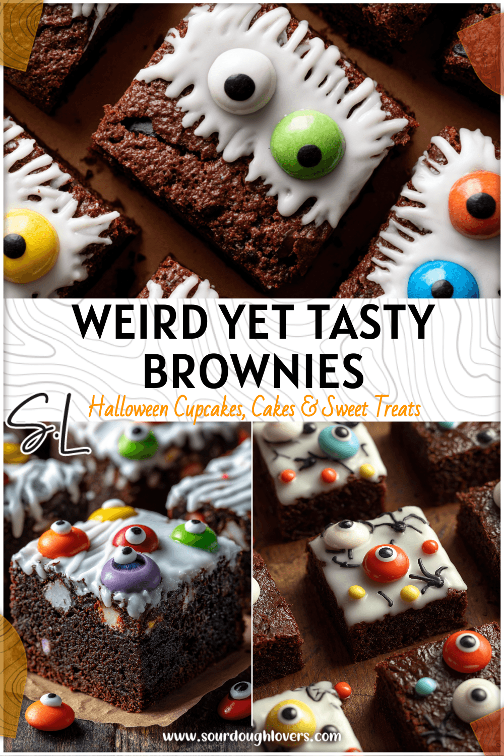 Brownies topped with icing and candy eyeballs styled as Crazy Food Ideas Weird for Halloween. 2